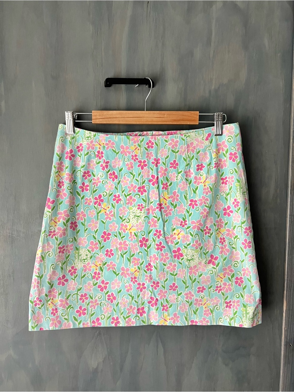 Lilly Pulitzer Pastel Blue Mini Skirt with Pink Floral Print